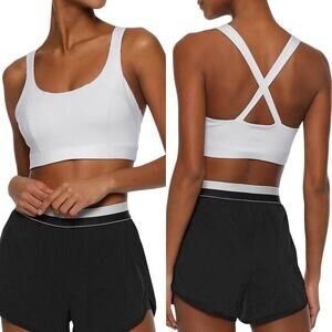 Revolve Iris & Ink M Grey Lunar Rock Scoop Criss Cross Racerback Sports Bra